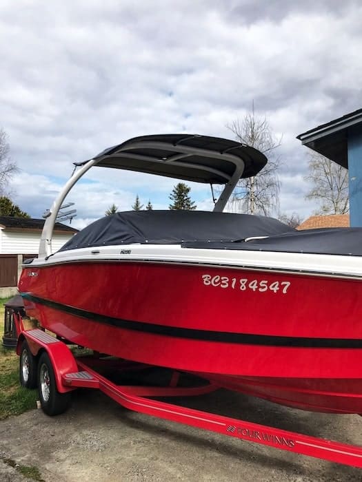 Caribou Upholstery Custom Fitted Travel Boat Cover Wake Boarding With Padded Windshield Cover British Columbia 1